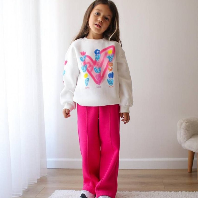 ست دو تیکه ترک کرک دار شلوار بگ طرح گل و قلب