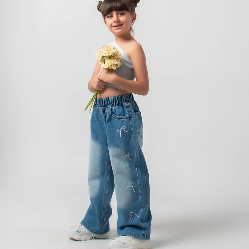 شلوار جین بگ گلدوزی پاپیون 