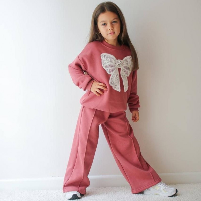 ست دو تیکه ترک کرک دار شلوار بگ طرح پاپیون