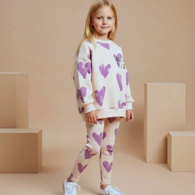 دورس سه نخ و لگ کبریتی طرح قلب بنفش - ترک