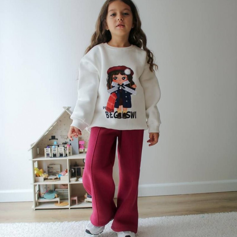 ست دو تیکه کرک دار شلوار بگ طرح دختر - ترک