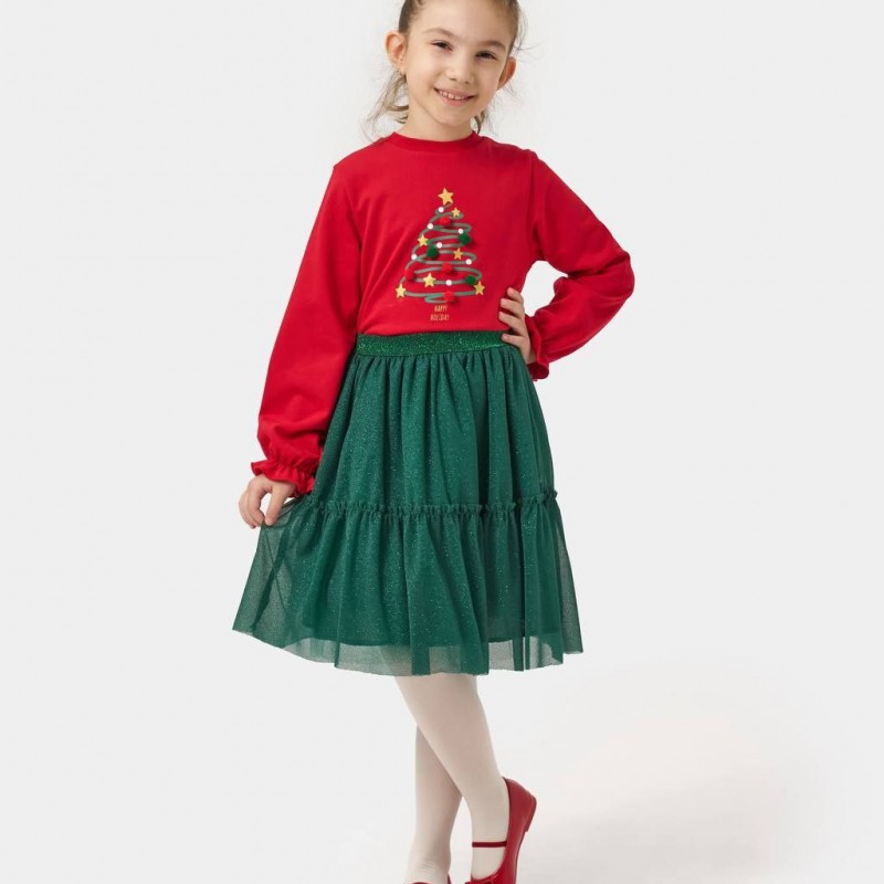 بلوز و دامن کریسمسی طرح درخت کریسمس