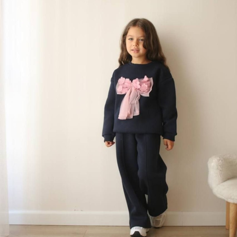 ست دو تیکه کرک دار شلوار بگ  پاپیون گل - ترک