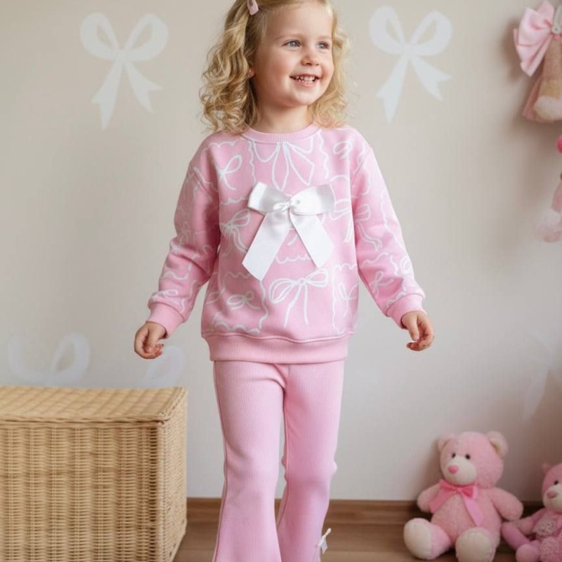 ست پاپیونی صورتی شلوار کبریتی دمپا - ترک