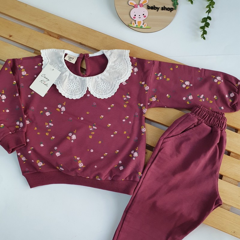 ست یقه گیپور گلدار ترک