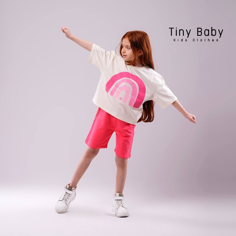 ست آستین کوتاه و شلوارک رنگینی کمان تاینی بیبی