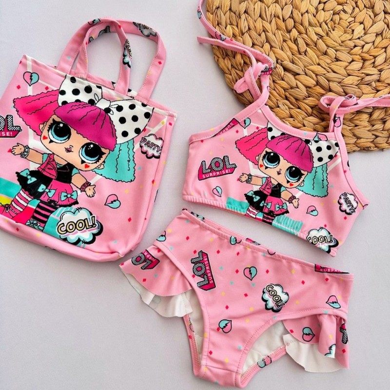 مایو سه تیکه طرح LOL صورتی