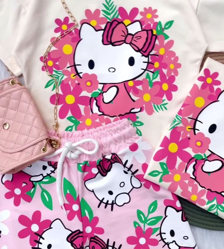 ست تیشرت و شلوارک هلو کیتی