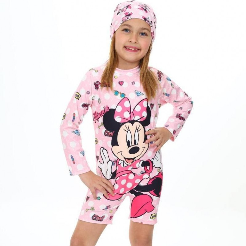 مایو پادار کلاه دار طرح میکی صورتی