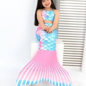 مایو پری دریایی سه تیکه - رنگ آبی صورتی