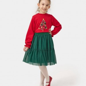 بلوز و دامن کریسمسی طرح درخت کریسمس