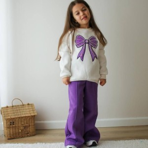 ست دو تیکه کرک دار شلوار بگ  پاپیون بنفش - ترک