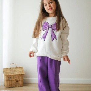 ست دو تیکه کرک دار شلوار بگ  پاپیون بنفش - ترک