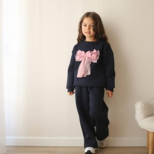 ست دو تیکه کرک دار شلوار بگ  پاپیون گل - ترک