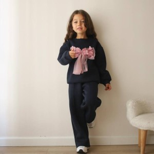 ست دو تیکه کرک دار شلوار بگ  پاپیون گل - ترک