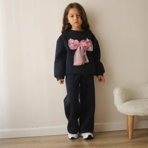 ست دو تیکه کرک دار شلوار بگ  پاپیون گل - ترک