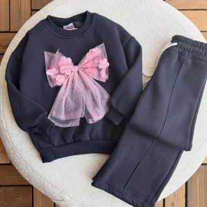 ست دو تیکه کرک دار شلوار بگ  پاپیون گل - ترک