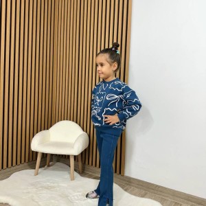 ست پایپونی سرمه ای شلوار بوتکات ترک