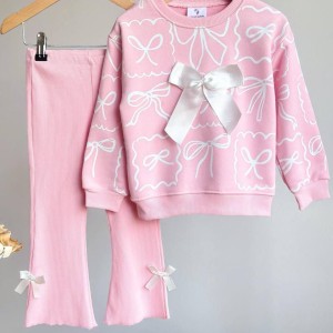 ست پاپیونی صورتی شلوار کبریتی دمپا - ترک