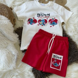 ست تیشرت شلوارک استیچ قرمز ( ترک )