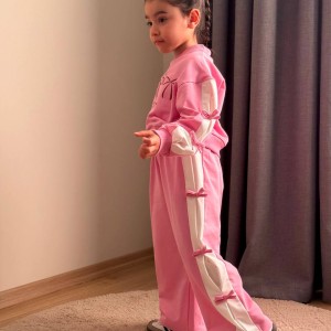 ست پاپیونی صورتی شلوار کبریتی دمپا - ترک