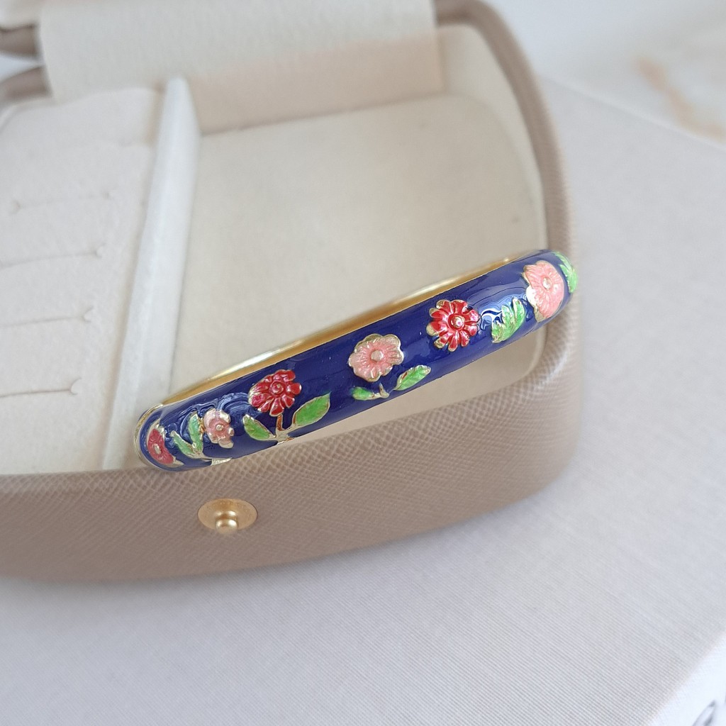 دستبند بنگل میناکاری گل گلی سورمه ای*