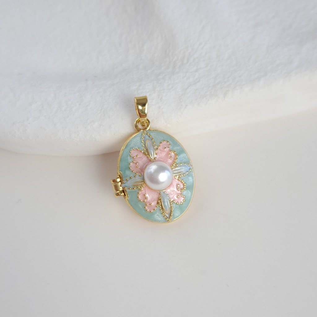 لاکت بیضی مروارید سبز و صورتی*