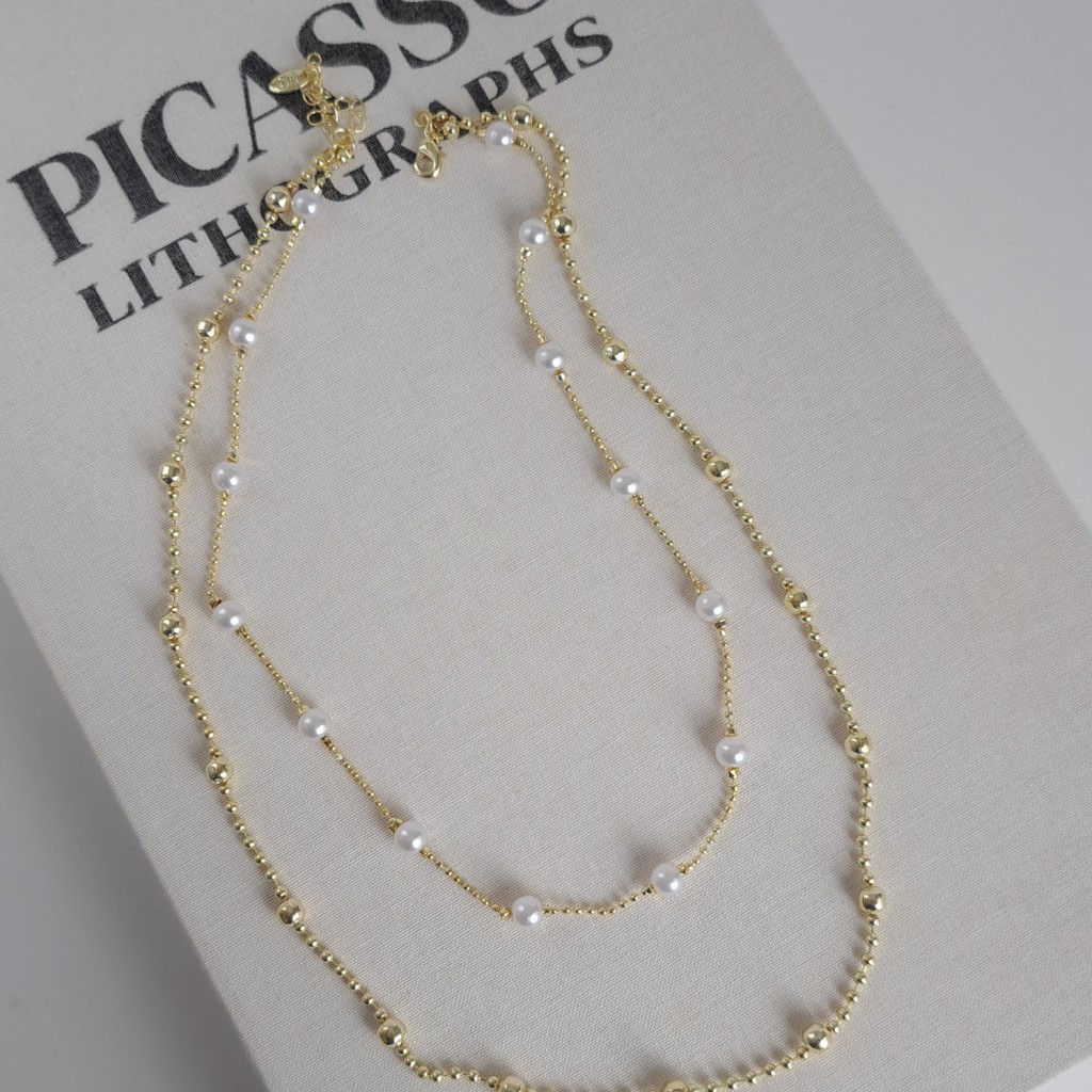 گردنبند دو ردیفه گوی و مروارید