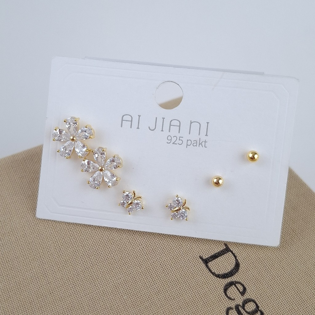 پک گوشواره شش عددی گل کریستالی*