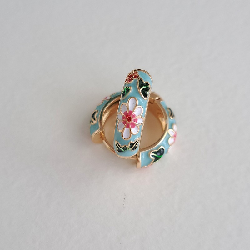 گوشواره میناکاری سبزآبی گل سفید*