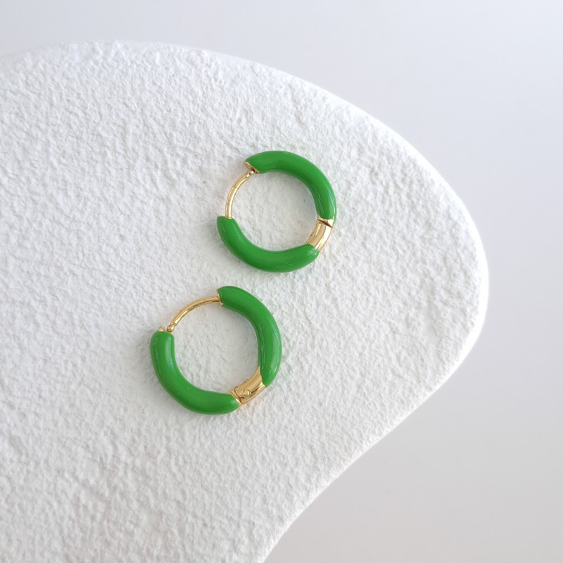 گوشواره حلقه استیل میناکاری ظریف سبز