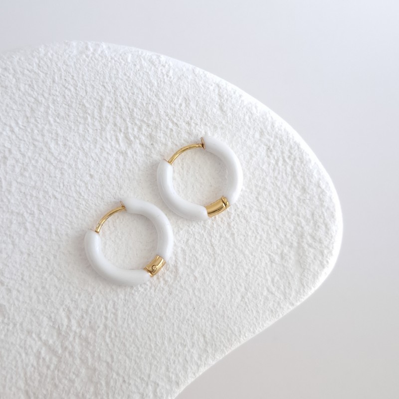 گوشواره حلقه استیل میناکاری ظریف سفید*