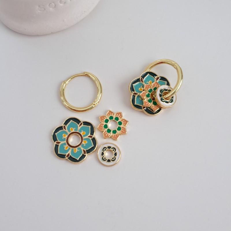 گوشواره واشری  سبز - نارنجی - سفید