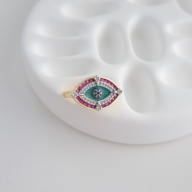 انگشتر چشم سبز و صورتی