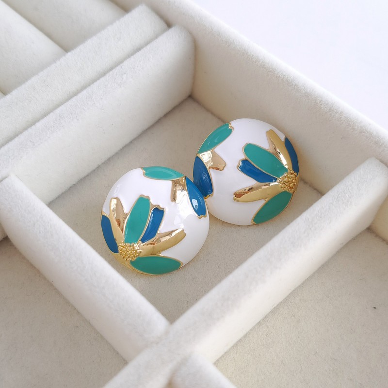 گوشواره میناکاری دایره گل سبز