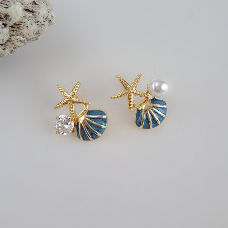 گوشواره صدف و ستاره دریایی آبی