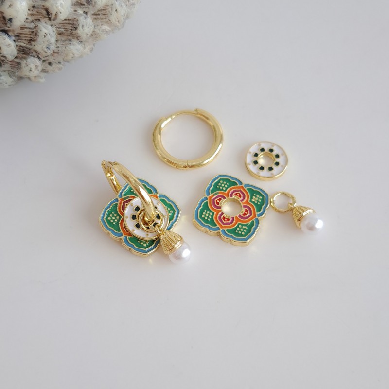 گوشواره واشری  سبز - سفید مرواریدی*