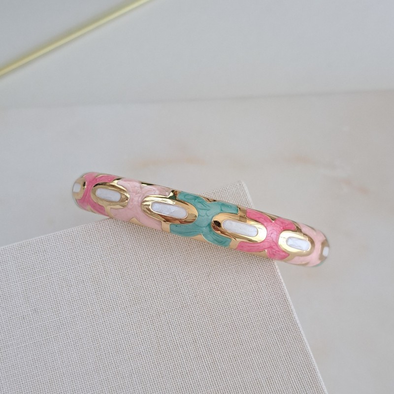 دستبند بنگل سفید صورتی آبی صدفی *