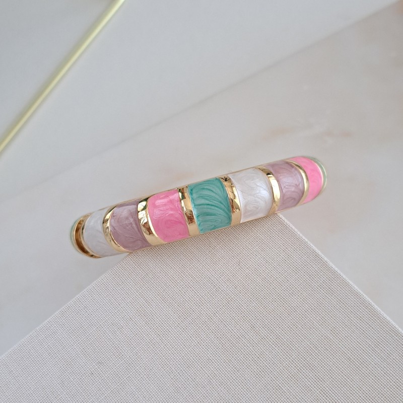 دستبند بنگل بند بندی سفید صورتی آبی صدفی