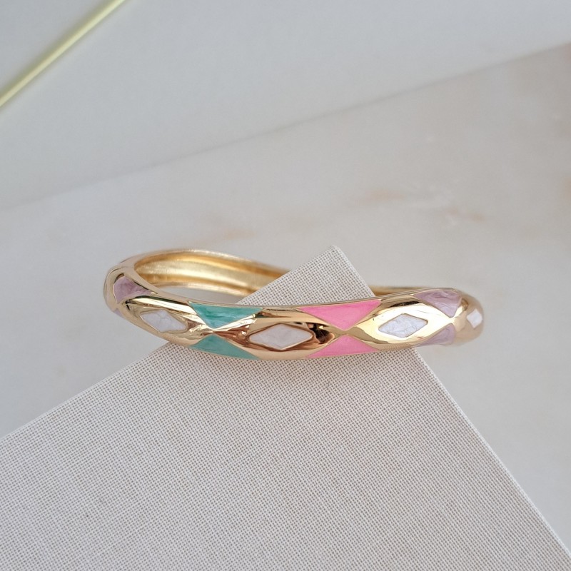 دستبند بنگل لوزی سفید صورتی آبی صدفی *