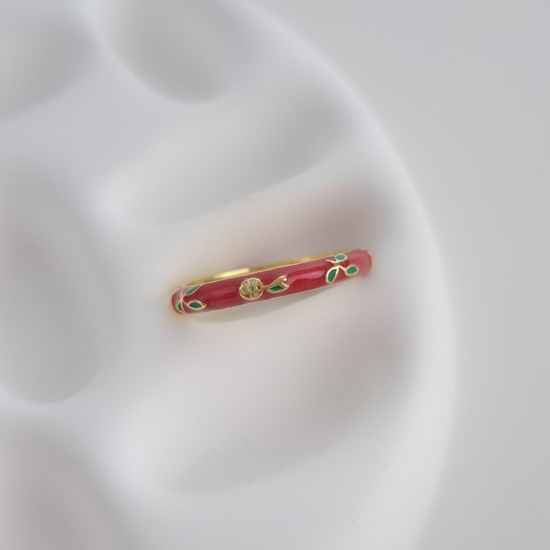 انگشتر رینگ نازک میناکاری قرمز توت فرنگی*