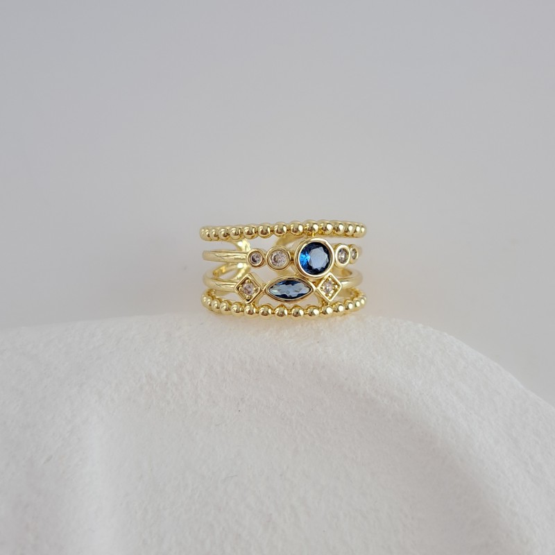 انگشتر نگین آبی چهار ردیفه*