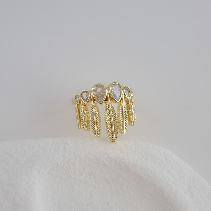 انگشتر نگین اشکی و پر