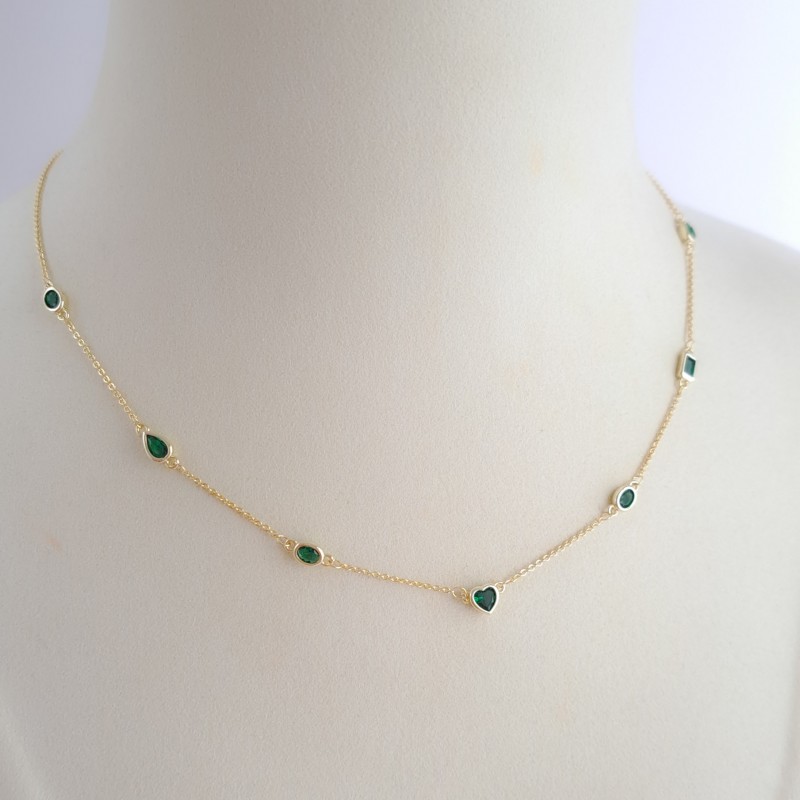 گردنبند نگین قلب و مستطیل ظریف سبز*