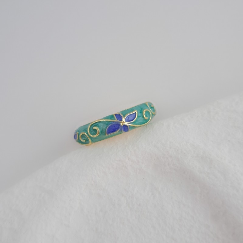 انگشتر تک گل سورمه‌ای زمینه سبز*