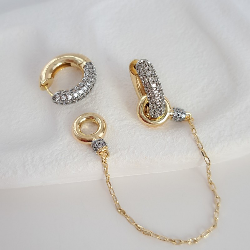 گوشواره آویز زنجیر حلقه ای فول نگین *