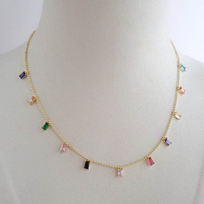 گردنبند آویز نگین مستطیلی رنگی