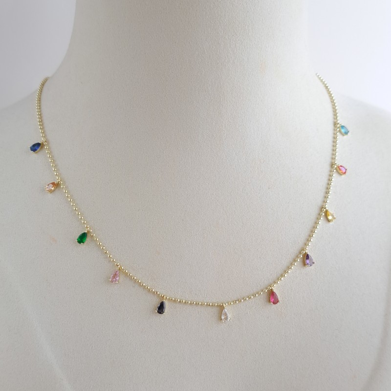 گردنبند آویز نگین اشکی رنگی