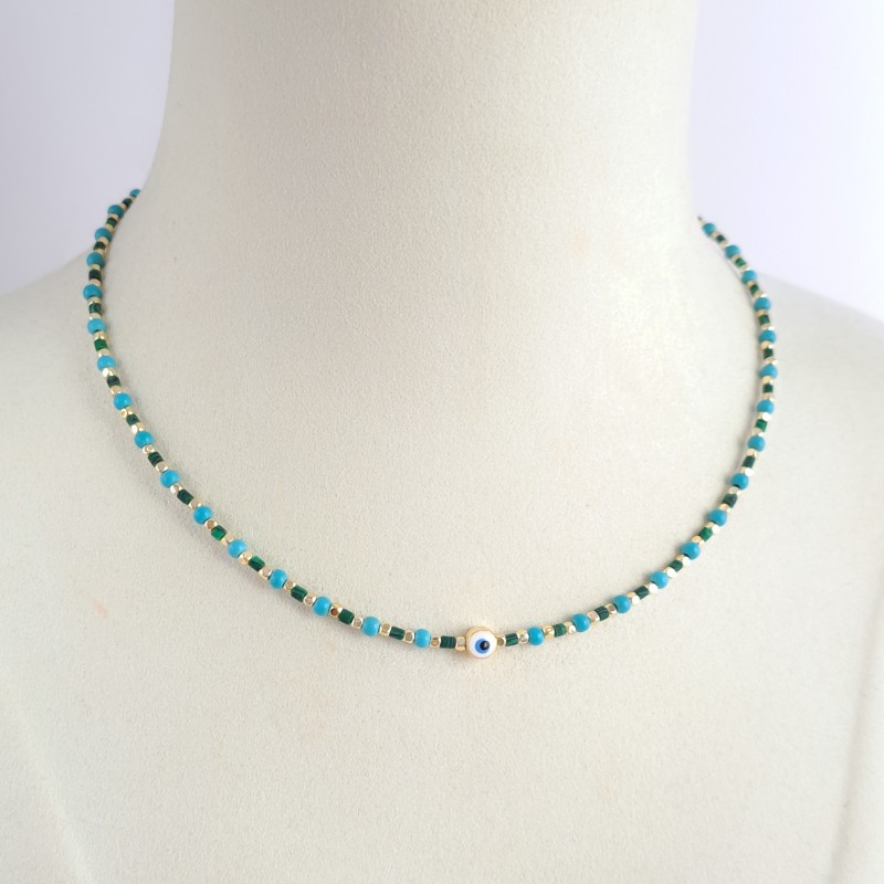 گردنبند مهره ای آبی چشم نظر *