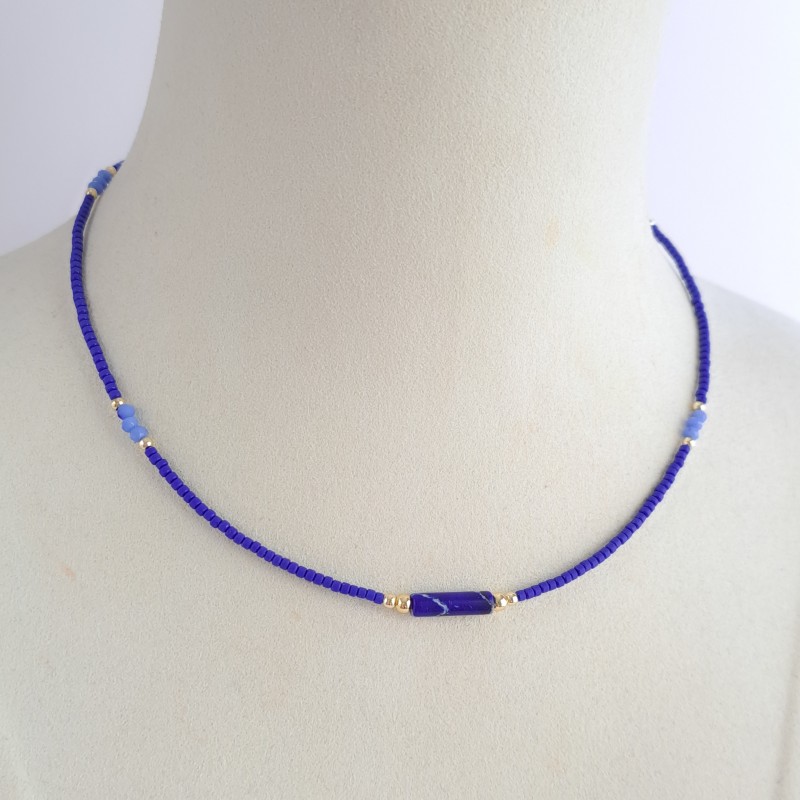 گردنبند مهره‌ای آبی وسط استوانه *